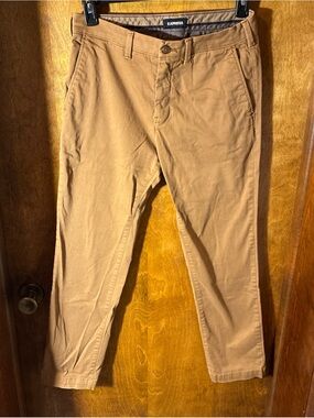 Express Pants Mens 30x30 Slim Fit Hyper Stretch Chino Casual Flat Front Brown